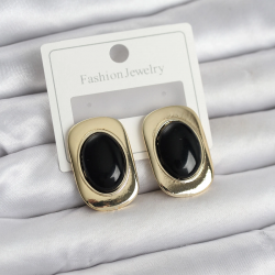 Mey İthalat® Siyah Renk Kare Model Vintage Kadın Küpe