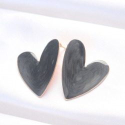 Mey İthalat® Siyah Renk Mineli Kalp Küpe