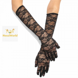 Mey İthalat® Siyah Renk Orta Boy Dantelli Eldiven Uzun Model