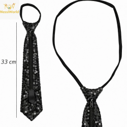 Mey İthalat® Siyah Renk Pul Payetli Işıltılı Parti Kravatı 33 cm