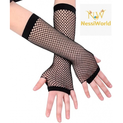 Mey İthalat® Siyah Renk Uzun File Eldiven - Örgü Eldiven Siyah Renk