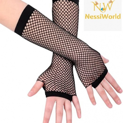 Mey İthalat® Siyah Renk Uzun File Eldiven - Örgü Eldiven Siyah Renk