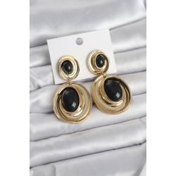 Mey İthalat® Siyah Sallantılı Damla Model Gold Renk Vintage Kadın Küpe