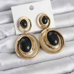 Mey İthalat® Siyah Sallantılı Damla Model Gold Renk Vintage Kadın Küpe