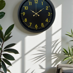 Mey İthalat® Siyah Standart 40 Cm Metal Dekoratif Duvar Saati