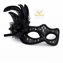 Mey İthalat® Siyah Tüylü Balo Maskesi Kadın Parti Aksesuarı