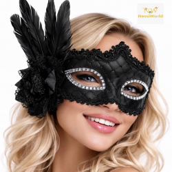 Mey İthalat® Siyah Tüylü Venedik Lüks Balo Maskesi