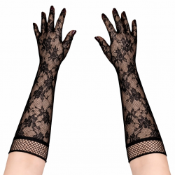 Mey İthalat® Siyah Uzun Gül Desenli Dantel Kadın Eldiveni