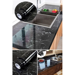 Mey İthalat® Siyah Yapışkanlı Kaplama Kağıdı Mermer Desenli Büyük Boy 5 Metre
