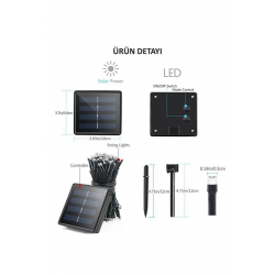 Mey İthalat® Solar 120 Ledli 10 Metre Gün Işığı Bahçe Aydınlatma Dekorasyon Güneş Enerjili Led Sarı Işık