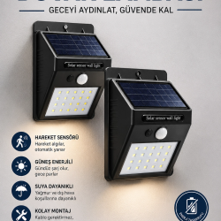 Mey İthalat® Solar Sensörlü Duvar Lambası Bahçe Lamba 20 Led Işık