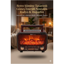 Mey İthalat® Şömine Alev Efektli  Bluetooth Hoparlör Radyo – Güneş Enerjili