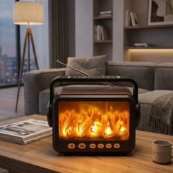 Mey İthalat® Şömine Efektli Bluetooth Hoparlör FM Radyo USB TF Kart Müzik Çalar