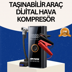 Mey İthalat® Taşınabilir Akü Takviye ve Akıllı Lastik Şişirme Pompası