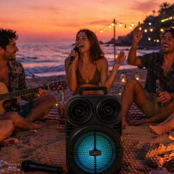 Mey İthalat® Taşınabilir Bluetooth Speaker Mikrofonlu Karaoke Hoparlör RGB Işıklı 6.5 İnç Güçlü Ses