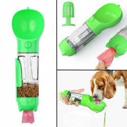 Mey İthalat®  Taşınabilir Hazneli Mama Kaplı ,Kaka Poşetli Kedi,Köpek Suluğu-300ml