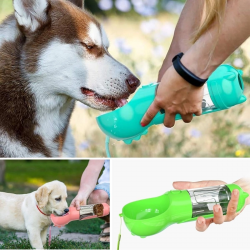 Mey İthalat®  Taşınabilir Hazneli Mama Kaplı ,Kaka Poşetli Kedi,Köpek Suluğu-300ml
