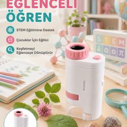 Mey İthalat® Taşınabilir LED Mikroskop 80X-200X Büyütmeli Çocuklar İçin Eğitici Bilim Mikroskobu