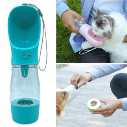 Mey İthalat®  Taşınabilir Mama Hazneli Evcil Hayvan Suluğu Seyahat Kabı Kilitlenebilen Su Sızdırmaz 380ML