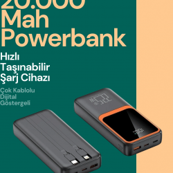 Mey İthalat® Taşınabilir Şarj Cihazı 20000 mAh | 22.5W Hızlı Şarj + Dijital Ekran + Kablo Dahil