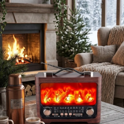 Mey İthalat® Taşınabilir Şömine Efektli Bluetooth Hoparlör FM Radyo LED Işıklı Müzik Çalar