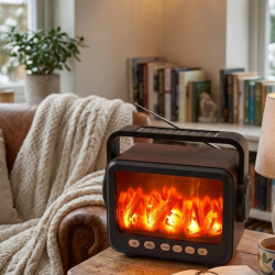 Mey İthalat® Taşınabilir Şömine Efektli Bluetooth Hoparlör LED Işıklı Radyo