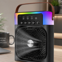 Mey İthalat® Taşınabilir Sprey Fan RGB Işıklı Mini Klima Soğutucu Nemlendirici USB Şarjlı