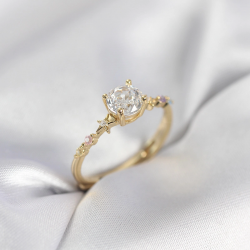 Mey İthalat® Tek Taş Model Zirkon Taşlı Gold Renk Kadın Yüzük