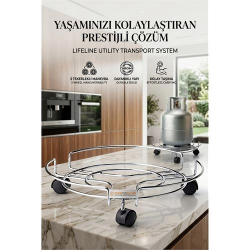Mey İthalat® Tekerlekli Saksı Tüp Damacana Altlığı - Taşıyıcı Mutfak Tüpü Taşıyıcı 423534