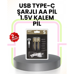 Mey İthalat® Tekrar Şarj Edilebilir AA USB Type-C Pil | 1000+ Döngü | 1.5V Sabit Voltaj