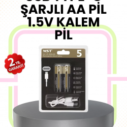 Mey İthalat® Tekrar Şarj Edilebilir AA USB Type-C Pil | 1000+ Döngü | 1.5V Sabit Voltaj