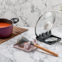 Mey İthalat®  Tencere Kapak Tutuculu Kaşıklıklı Tencere Kapak Standı Pratik Kaşık Kepçe Altlık Düzenleyici