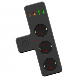 Mey İthalat®  Termal Akım Korumalı 3 Adet Soket,3 Adet USB ve 1 Adet Type-C Girişli 20w Priz Model 3397
