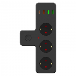 Mey İthalat®  Termal Akım Korumalı 3 Adet Soket,3 Adet USB ve 1 Adet Type-C Girişli 20w Priz Model 3397