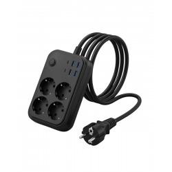 Mey İthalat® Termal Korumalı Uzatma Kablosu 4 Priz USB ve Type C Çoklu Şarj İstasyonu