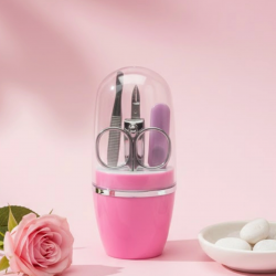 Mey İthalat® Tırnak Bakım Manikür Pedikür Seti 4 Parça Pembe Ev ve Seyahat Uyumlu