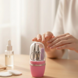 Mey İthalat® Tırnak Bakım Manikür Pedikür Seti 4 Parça Pembe Ev ve Seyahat Uyumlu
