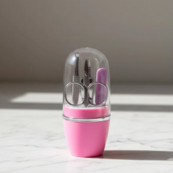 Mey İthalat® Tırnak Bakım Manikür Pedikür Seti 4 Parça Pembe Kompakt Taşınabilir Tasarım