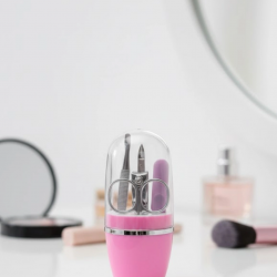 Mey İthalat® Tırnak Bakım Manikür Pedikür Seti 4 Parça Pembe Şık Kapsül Kutulu