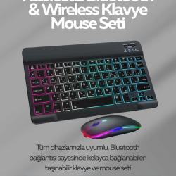 Mey İthalat® Tüm Cihazlarla Uyumlu RGB Işıklı Kablosuz Klavye ve Mouse Seti