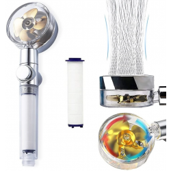 Mey İthalat®  Turbo Pervaneli ve Filtreli Su Tasarruflu 360 Derece Dönebilen Tazyikli Duş Başlığı