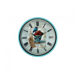 Mey İthalat® Turkuaz 36 Cm Strawberry Bird Figürlü Duvar Saati