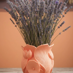 Mey İthalat® Turuncu Çiçek Desenli 3D Dekoratif Vazo Modern Masaüstü Aksesuar