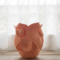 Mey İthalat® Turuncu Floral Tasarımlı 3D Vazo Şık Ev Dekorasyon Aksesuarı