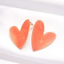 Mey İthalat® Turuncu Renk Mineli Kalp Küpe