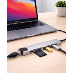 Mey İthalat® Type C Hub Çoklayıcı 8 Port USB HDMI RJ45 Kart Okuyucu