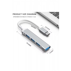Mey İthalat® Type-C USB Çoklayıcı Hub | 1x USB 3.0 + 3x USB 2.0 | Yüksek Hızlı Dönüştürücü Adaptö