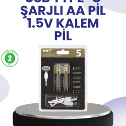 Mey İthalat® Type-C USB ile Hızlı Şarj Edilebilir AA Kalem Pil | 1.5V Lityum | Çiftli Paket