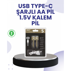 Mey İthalat® Type-C USB ile Hızlı Şarj Edilebilir AA Kalem Pil | 1.5V Lityum | Çiftli Paket