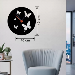 Mey İthalat® Uçuşan Kelebekler Tasarım Ahşap Duvar Saati - 40x40 cm Dekoratif